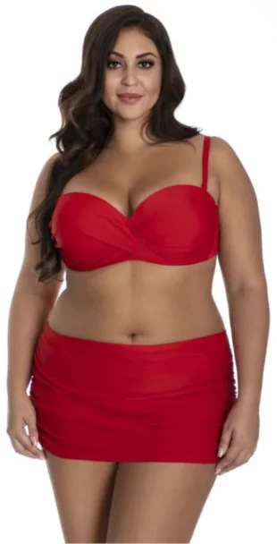 Piros nagyméretű női bikini magas derékkal és szoknyával