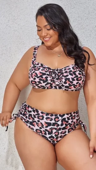 Plus size kétrészes fürdőruha leopárd mintával